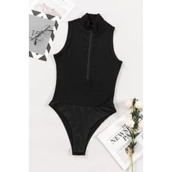 Zip up Mock Neck Ribbed Bodysuit