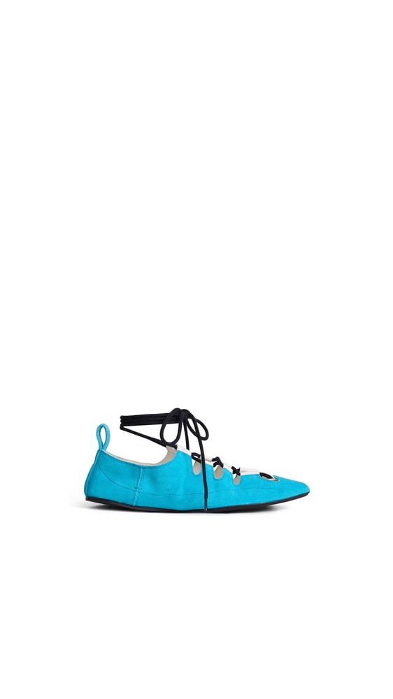 BALLERINES À LACETS FOLD EN CUIR VELOURS
