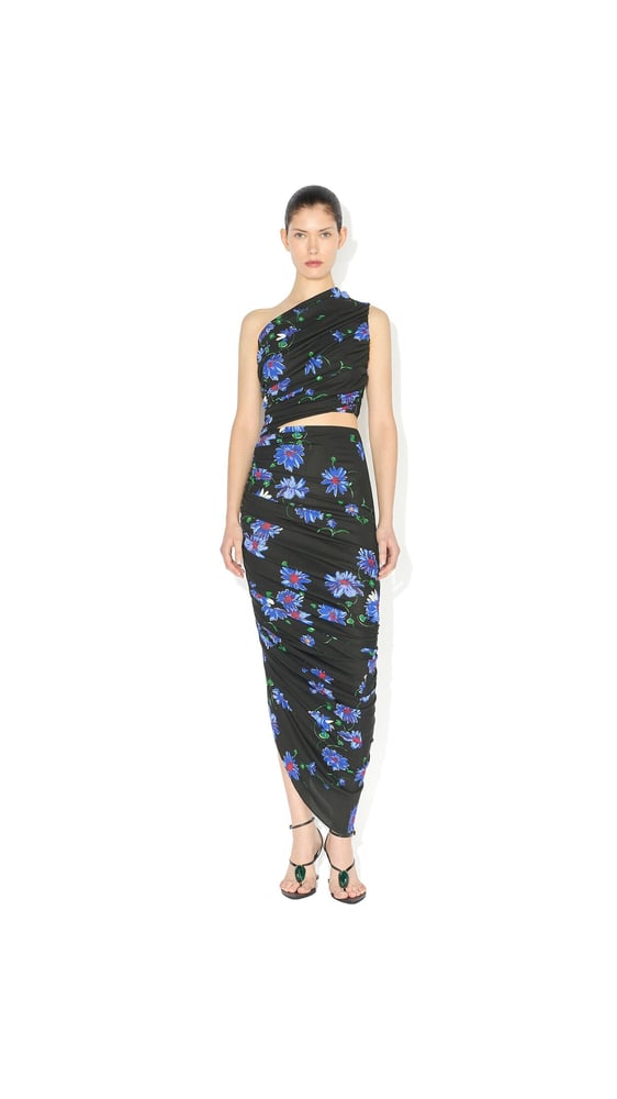 ROBE ASYMÉTRIQUE À IMPRIMÉS
