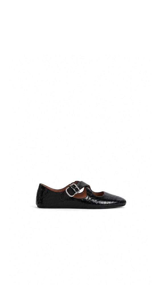 BALLERINES CRISS CROSS EN CUIR EMBOSSÉ CROCODILE