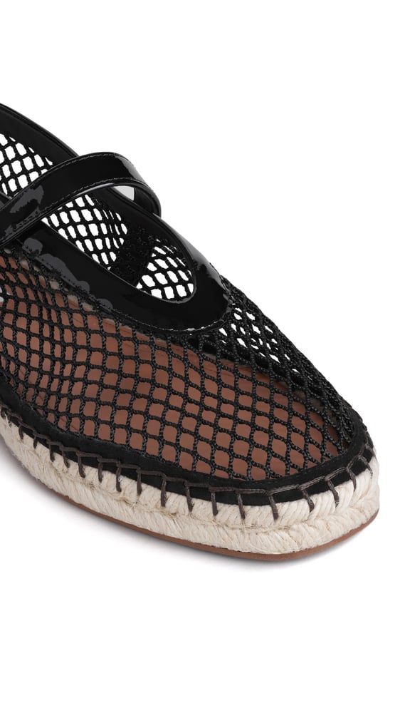 ESPADRILLES EN RÉSILLE ET CUIR VERNI