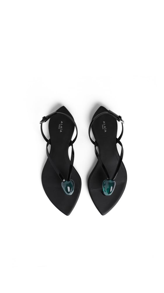 SANDALES TONG BIJOU EN CUIR VERNI
