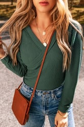 Waffle Knit Slim Fit Wrap V Neck Bodysuit