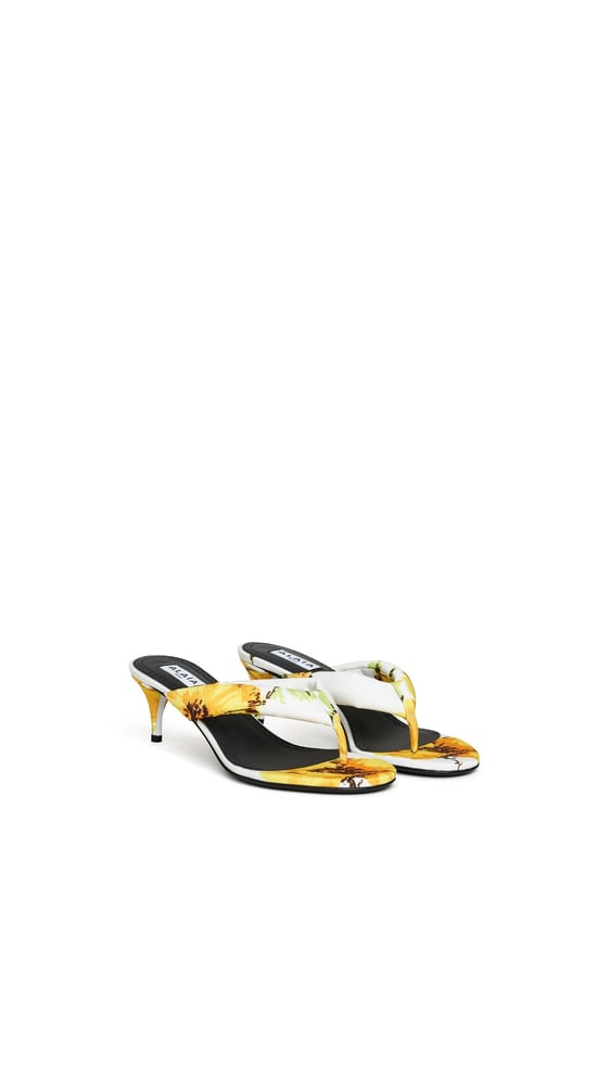 MULES TONG À TALON MOTIF FLORAL