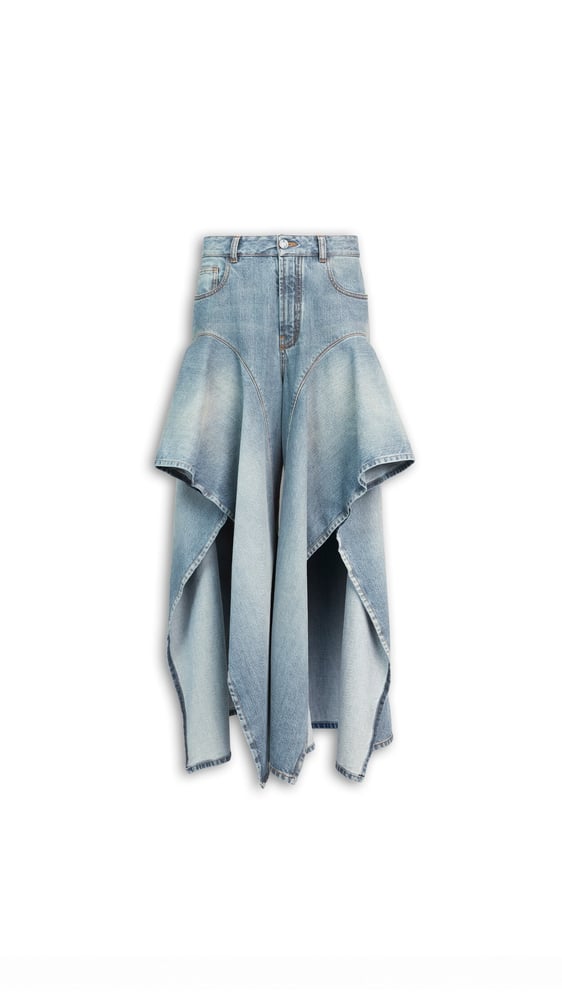 JEAN À VOLANTS EN DENIM DÉLAVÉ