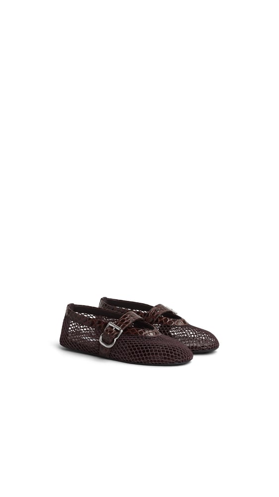 BALLERINES EN RÉSILLE ET CUIR EMBOSSÉ CROCODILE