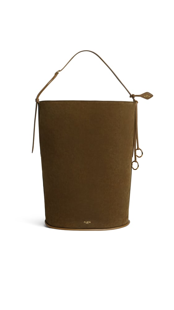 SAC HIP BUCKET LARGE BI-MATIÈRE EN CUIR