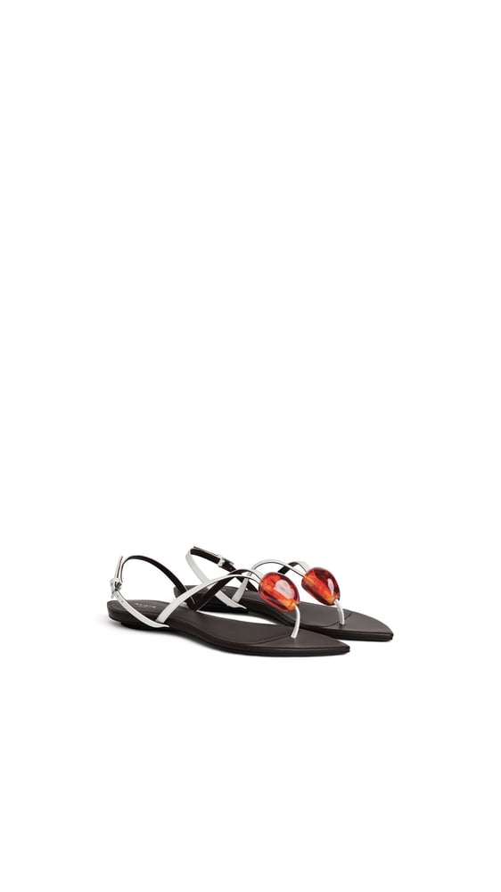 SANDALES TONG BIJOU EN CUIR VERNI