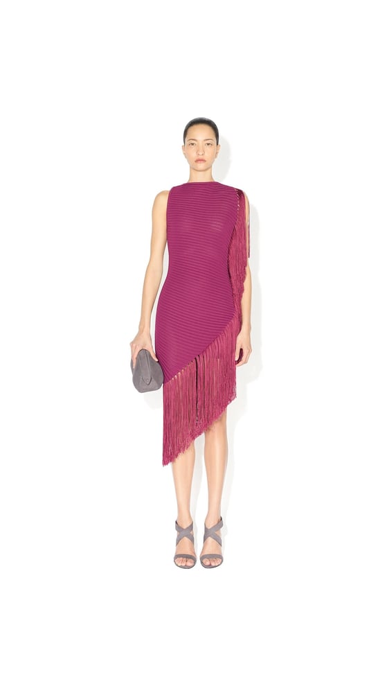 ROBE ASYMÉTRIQUE À FRANGES