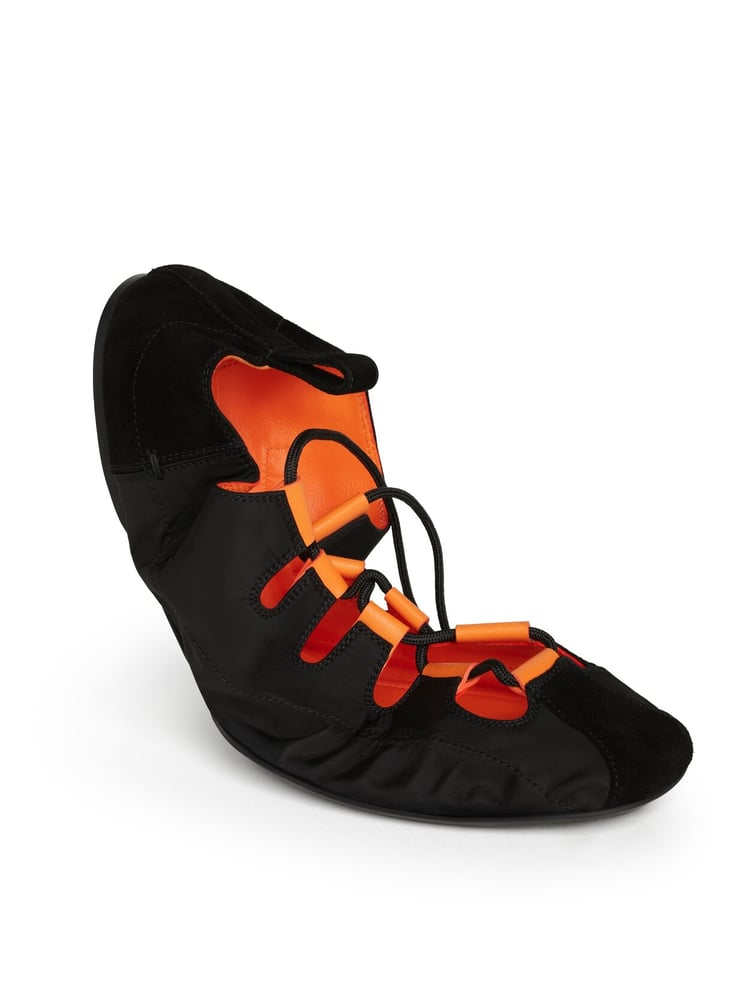 BALLERINES À LACETS FOLD EN NYLON ET CUIR