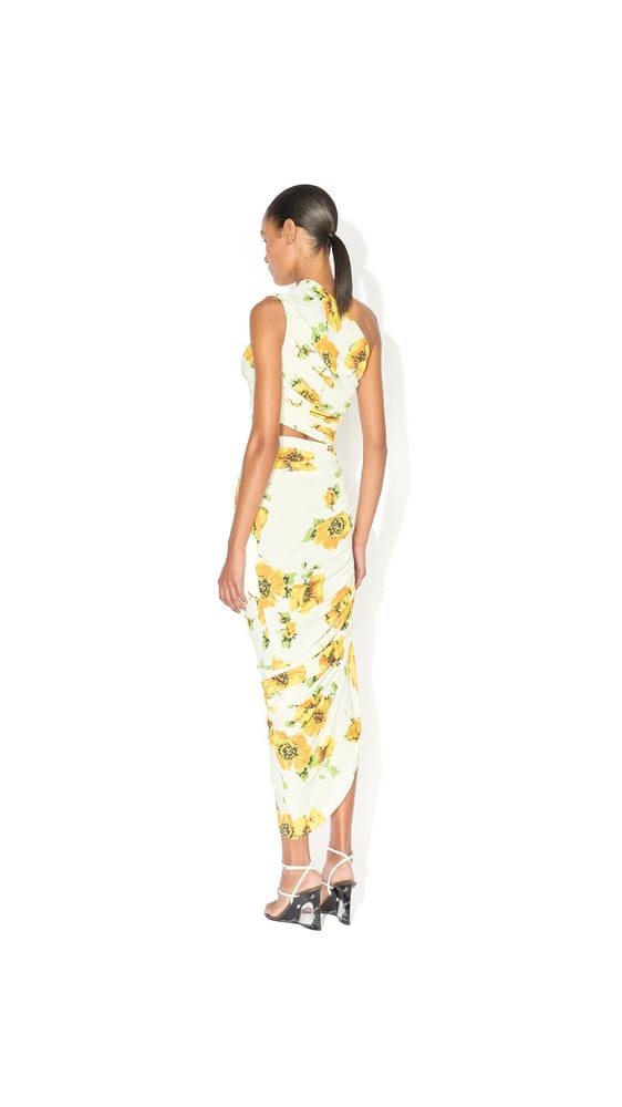 ROBE ASYMÉTRIQUE À IMPRIMÉS