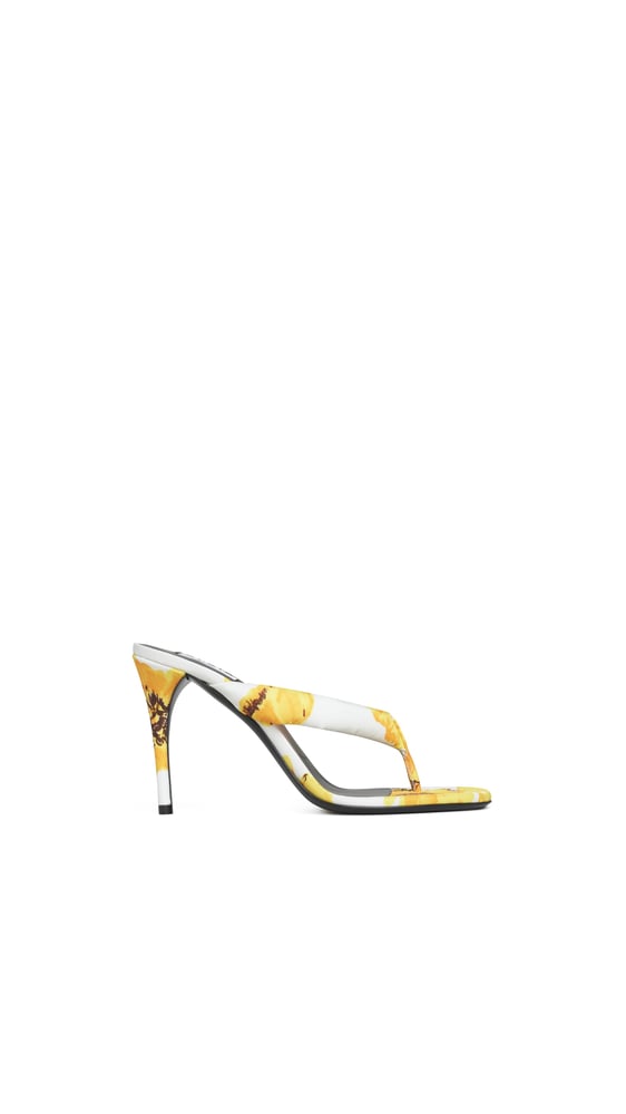 MULES TONG À TALON MOTIF FLORAL