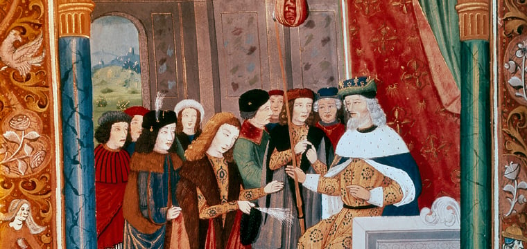 Medieval European castle and knights for history quiz