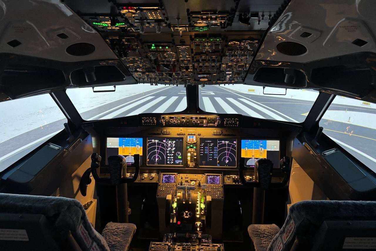 Empty WeFly Boeing 737 MAX simulator cockpit