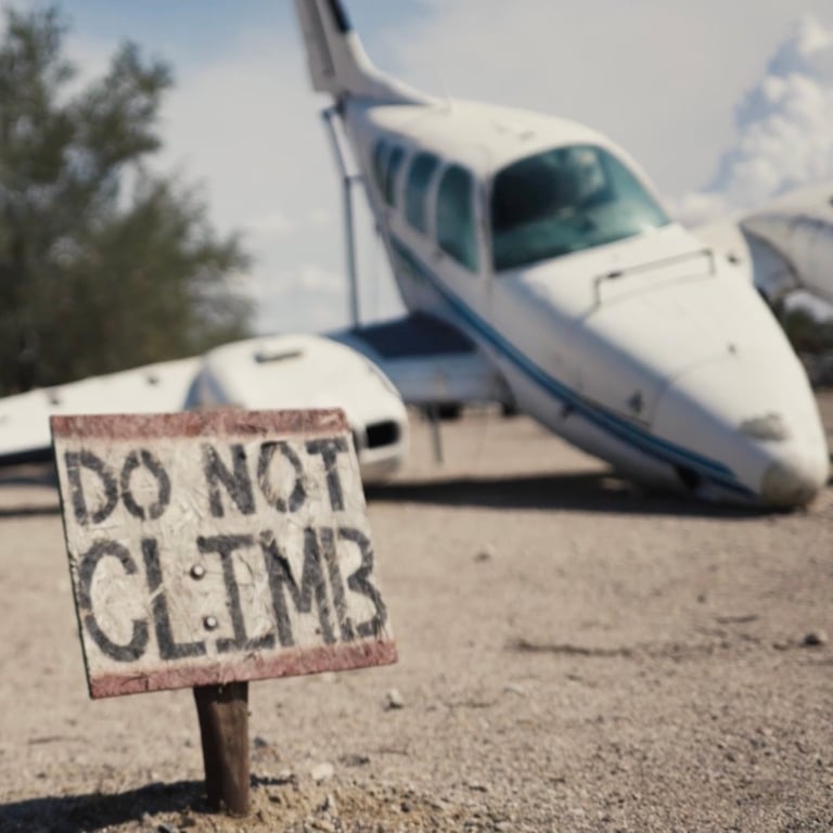 Crashed airplane art installation in Slab City desert