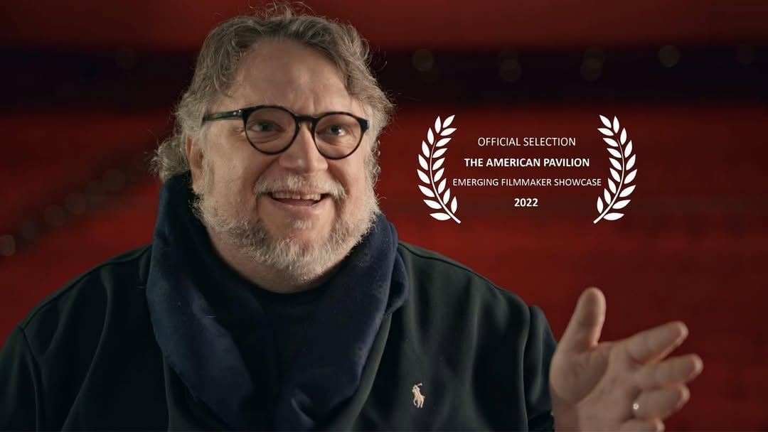 Guillermo del Toro being interviewed for the documentary Bad Hombrewood