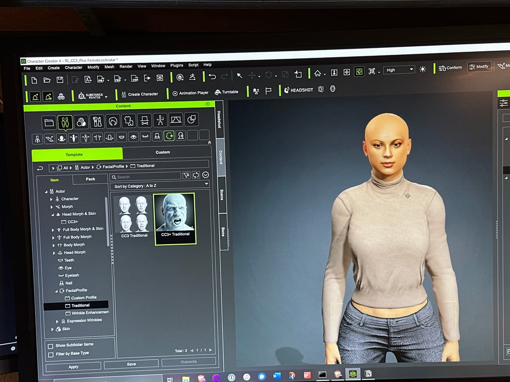 Screenshot of Ava character model in Character Creator software
