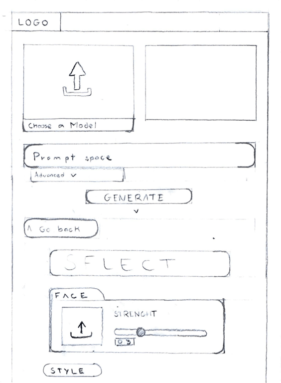 Original hand-drawn wireframe sketch for Vidia's user interface