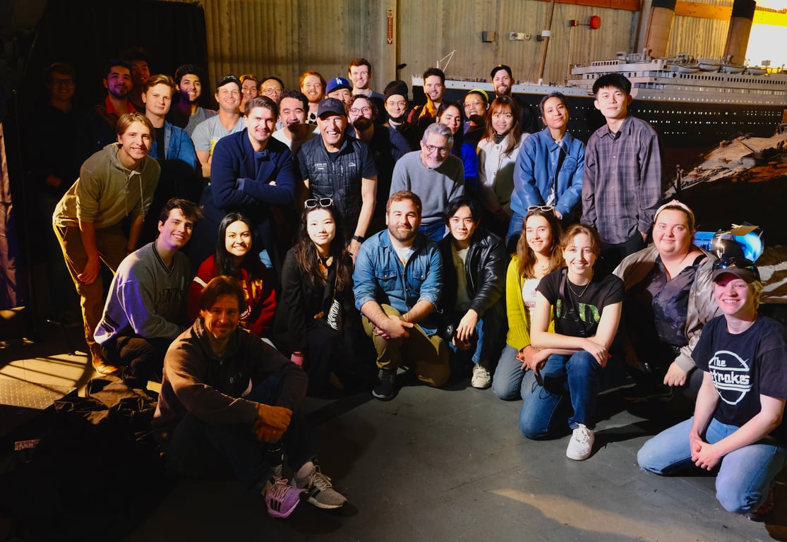 Group photo including Federico Arboleda during USC visit to Avatar production set