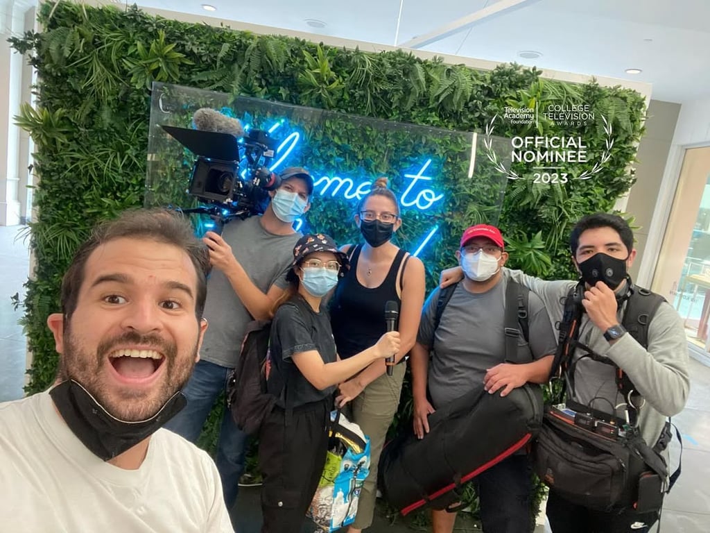 Film crew members during the filming of Bad Hombrewood