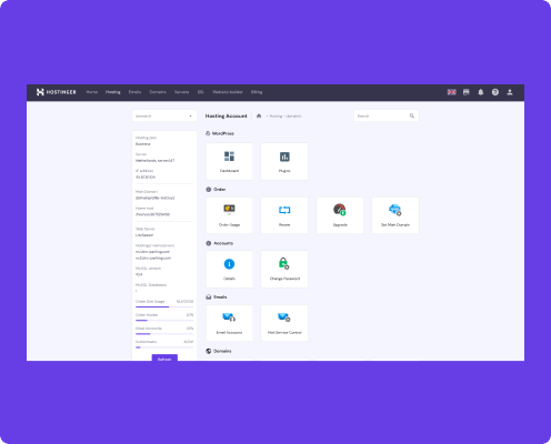 hPanel dashboard