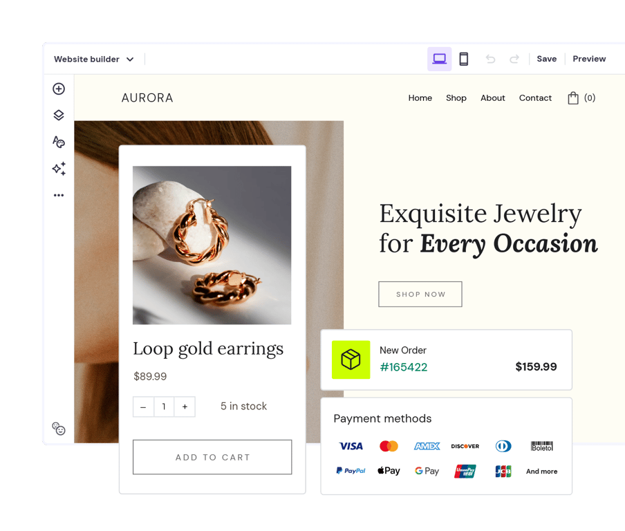 Website builder with eCommerce features