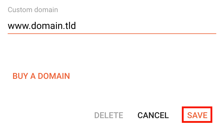Custom domain page on Blogger, here users need to specify their custom domain to use with Blogger blog. Save button is highlighted