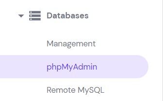 phpMyAdmin highlighted on the hPanel left sidebar menu