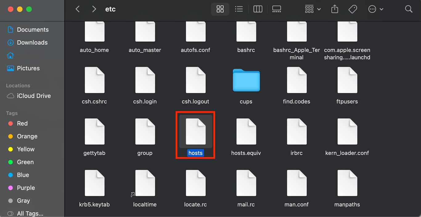 The hosts file on macOS' finder