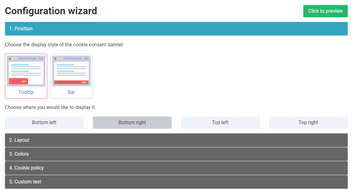 Adjusting a WordPress cookie notice template in WebsitePolicies
