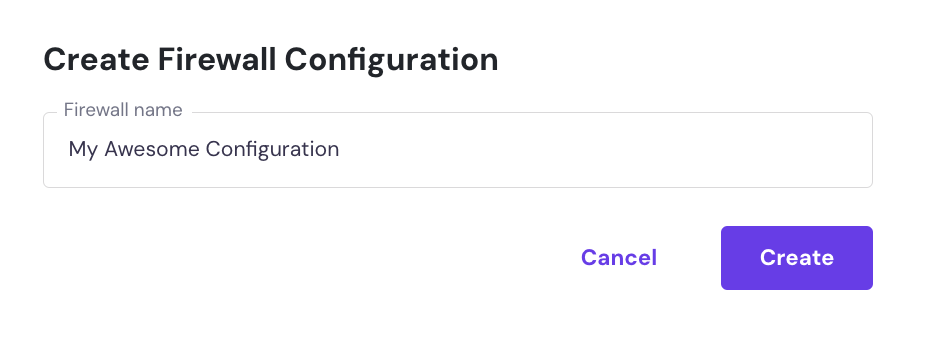 The process of creating a new VPS Firewall configuration on hPanel