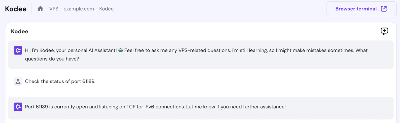 Kodee checks the new SSH port status