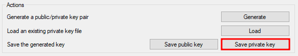 The process of saving a private key on puttygen