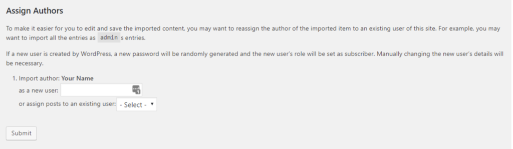 Assign author settings