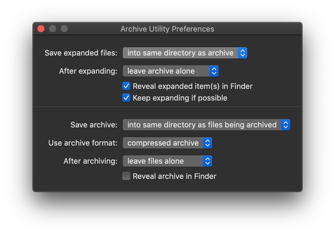 Archive Utility System Preferences on MacOS