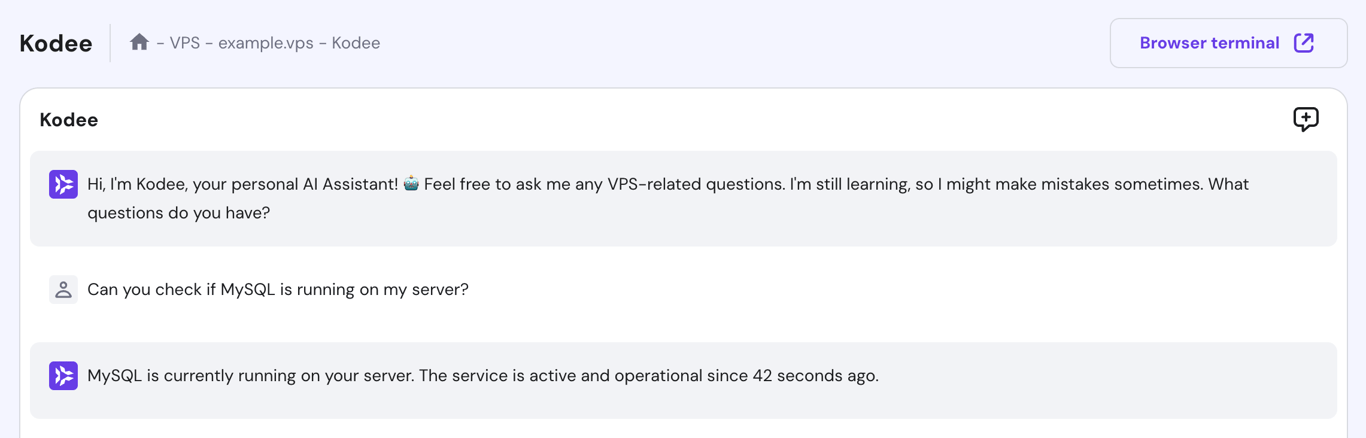 Kodee responds to a question about MySQL's status