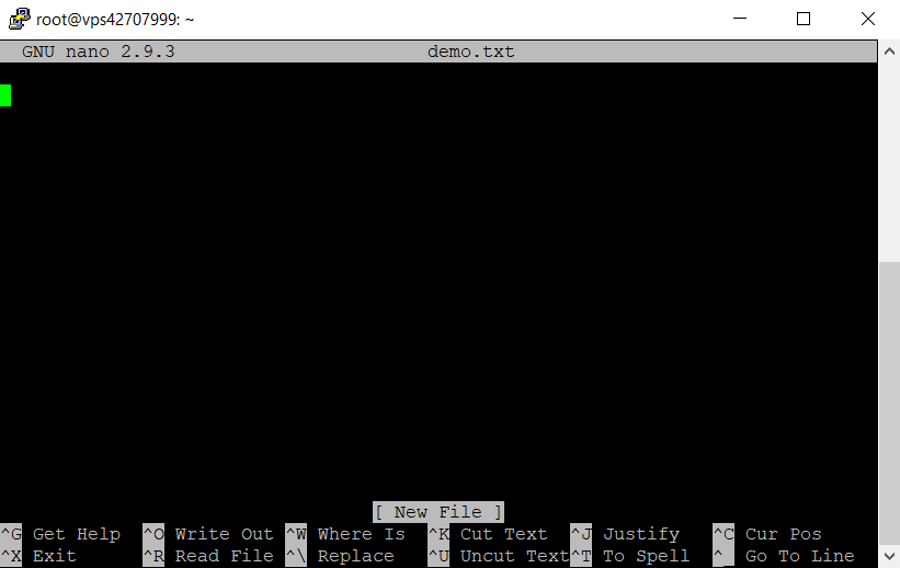 The interface of Nano text editor