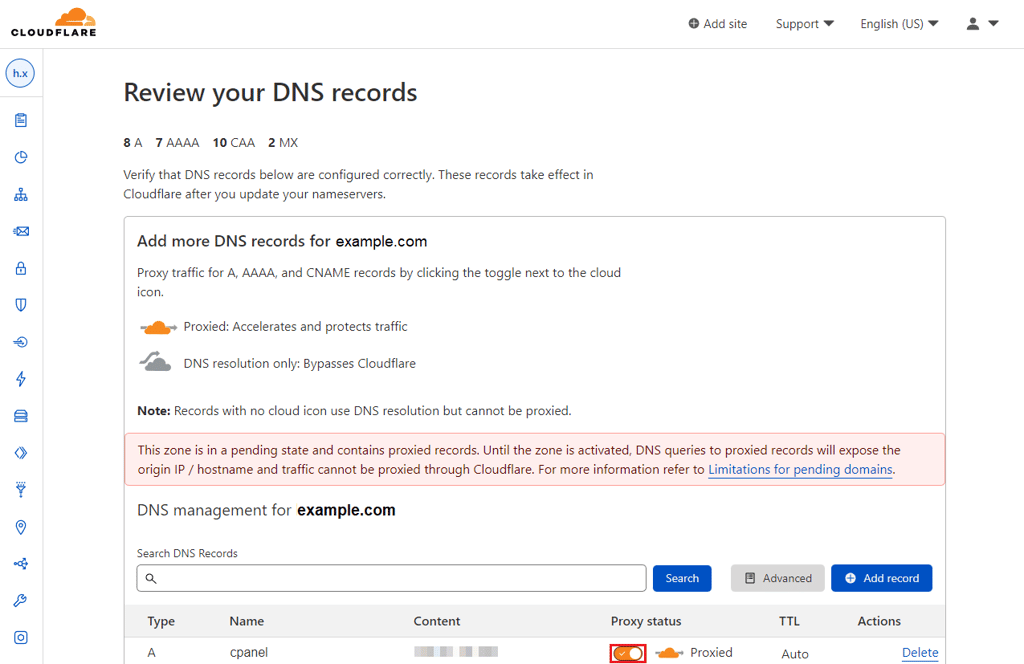 Cloudflare review DNS records