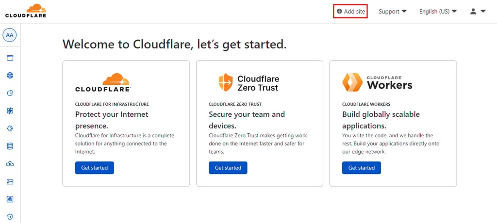 Cloudflare's add site button