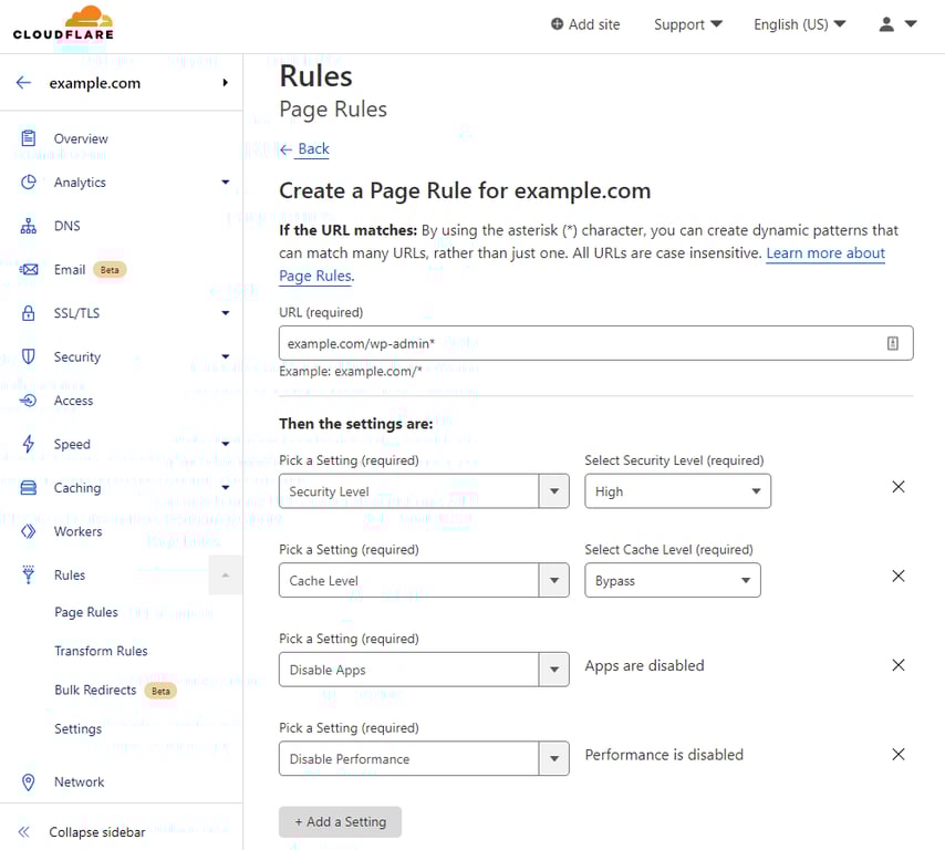 Cloudflare's page rules for WordPress admin
