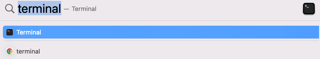 Finder window displaying search results for terminal
