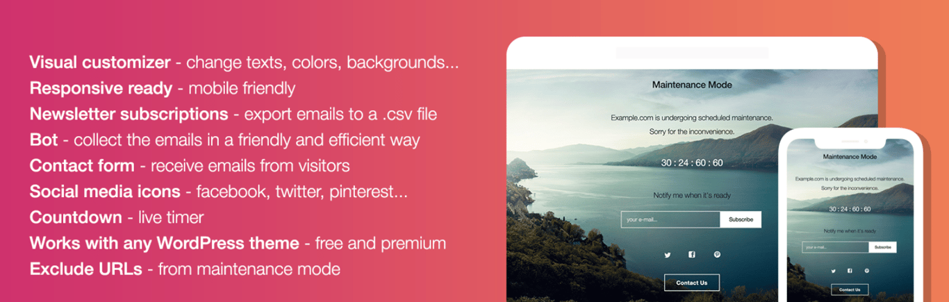 Screenshot of WP maintenance mode plugin's banner