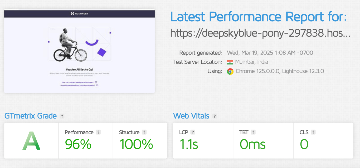 GTmetrix report of a website