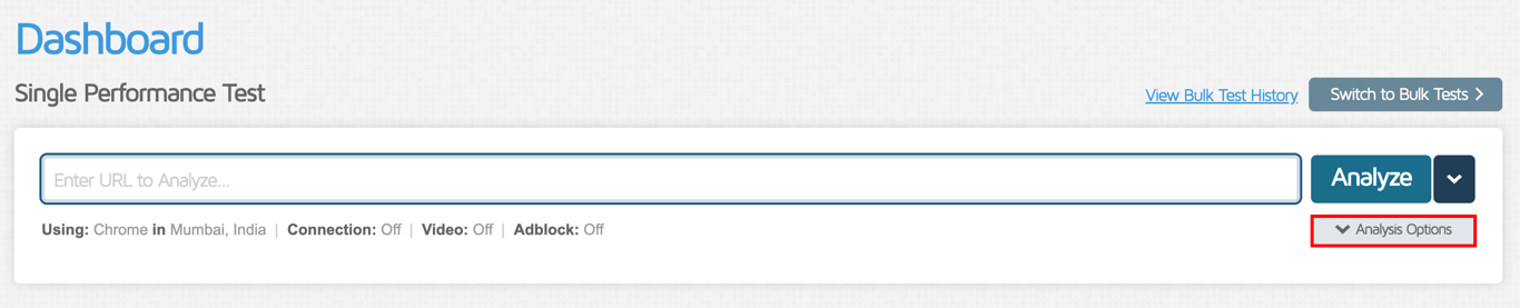 GTmetrix dashboard search bar