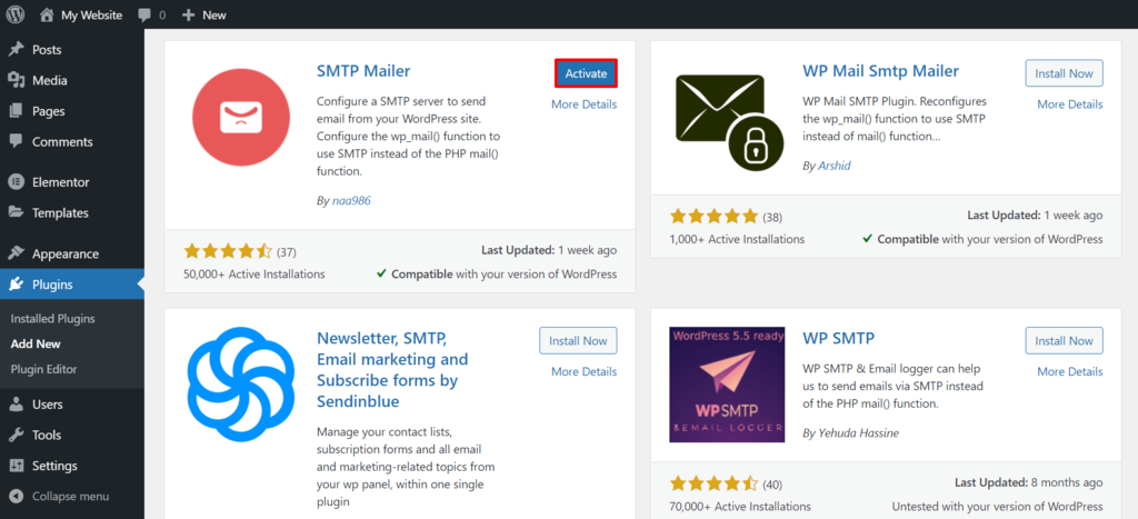 Screenshot of WordPress Plugins