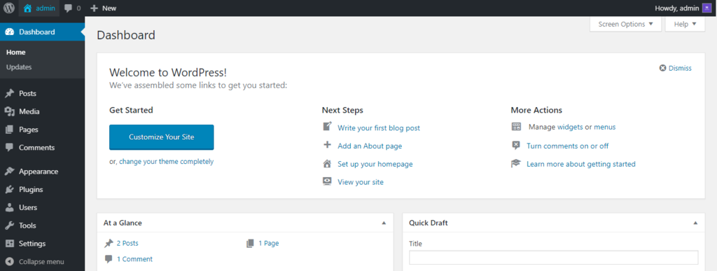 Screenshot of WordPress dashboard