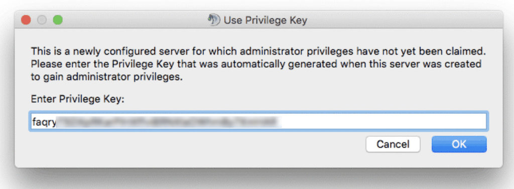 TeamSpeak client window asking to enter the admin token