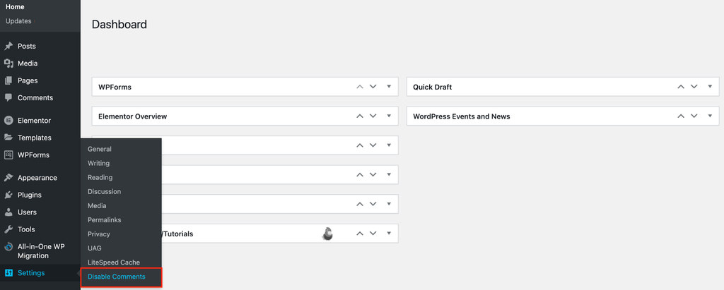d&eacute;sactiver les commentaires &agrave; l'aide du plugin wordpress Disable Comments