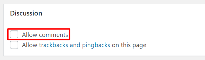 The Discussion section in the Media page, showing where to disable the comments