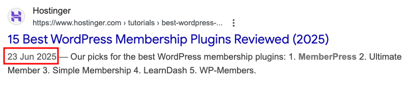 Last updated element in SERP